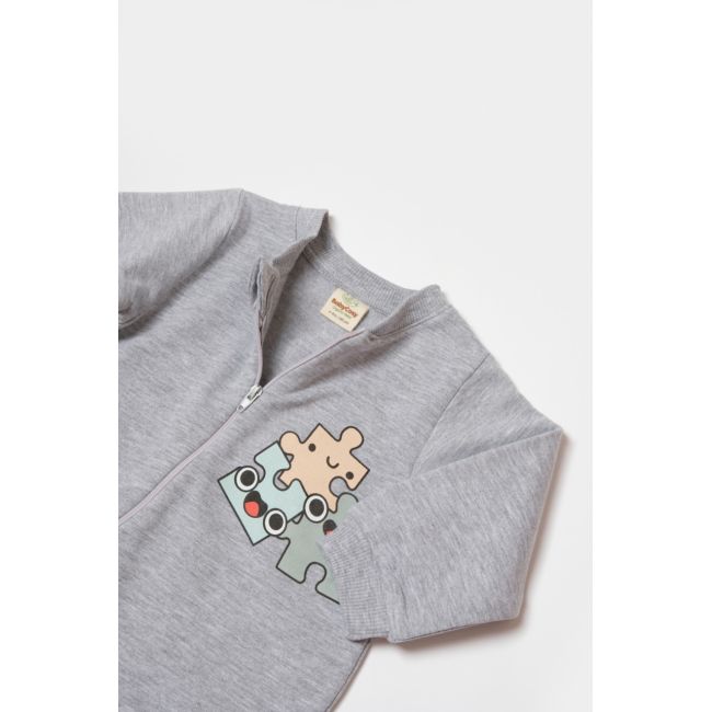 Salopeta cu fermoar, Two thread, BabyCosy, 100% bumbac organic, Gri (Marime: 18-24 Luni) JEMBC-CSY8028-18