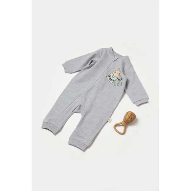 Salopeta cu fermoar, Two thread, BabyCosy, 100% bumbac organic, Gri (Marime: 6-9 luni) JEMBC-CSY8028-6