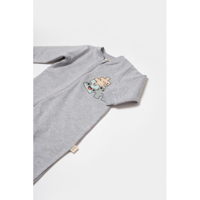 Salopeta cu fermoar, Two thread, BabyCosy, 100% bumbac organic, Gri (Marime: 6-9 luni) JEMBC-CSY8028-6