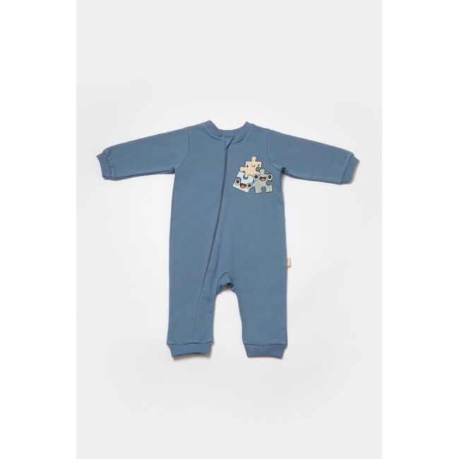 Salopeta cu fermoar, Two thread, BabyCosy, 100% bumbac organic, Indigo (Marime: 3-6 Luni) JEMBC-CSY8029-3