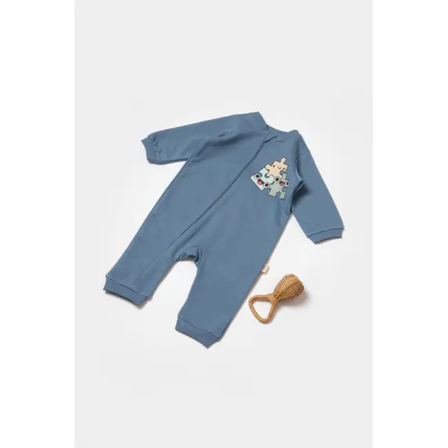 Salopeta cu fermoar, Two thread, BabyCosy, 100% bumbac organic, Indigo (Marime: 6-9 luni) JEMBC-CSY8029-6