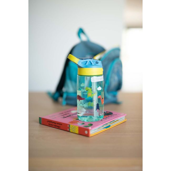 Set 3 in 1 recipient din tritan cu pai 500 ml, termos otel inoxidabil 350 ml, cu capac,maner, husa neopren si bretea transport olmitos dino lvtkolm1765
