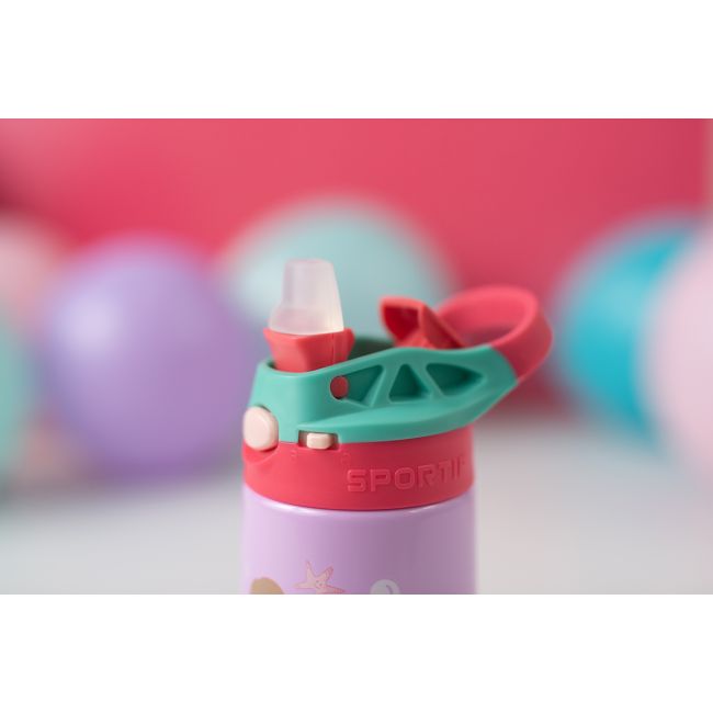 Set 3 in 1 recipient din tritan cu pai 500 ml, termos otel inoxidabil 350 ml, cu capac,maner, husa neopren si bretea transport olmitos mermaid lvtkolm1766