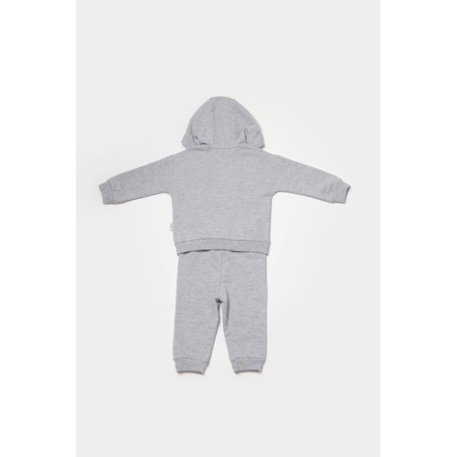 Set hanorac cu gluga si pantaloni, Two thread, 100%bumbac organic - Gri, BabyCosy (Marime: 12-18 Luni) JEMBC-CSY8000-12