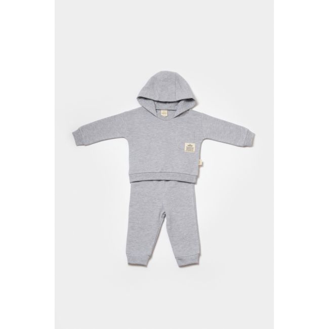 Set hanorac cu gluga si pantaloni, Two thread, 100%bumbac organic - Gri, BabyCosy (Marime: 18-24 Luni) JEMBC-CSY8000-18