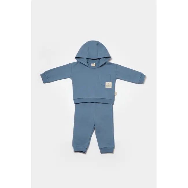 Set hanorac cu gluga si pantaloni, Two thread, 100%bumbac organic - Indigo, BabyCosy (Marime: 18-24 Luni) JEMBC-CSY8001-18