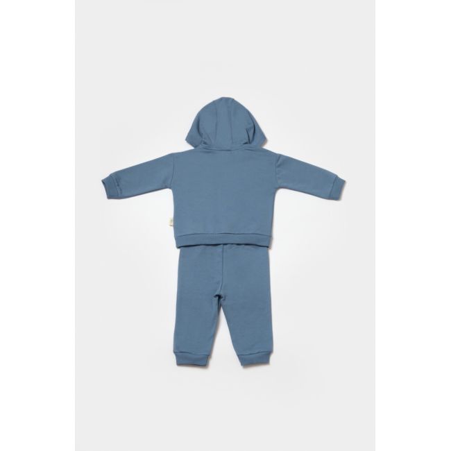 Set hanorac cu gluga si pantaloni, Two thread, 100%bumbac organic - Indigo, BabyCosy (Marime: 3-6 Luni) JEMBC-CSY8001-3