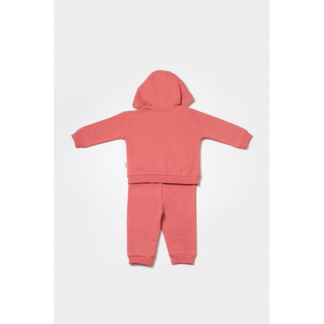 Set hanorac cu gluga si pantaloni, Two thread, 100%bumbac organic - Rose, BabyCosy (Marime: 12-18 Luni) JEMBC-CSY8002-12
