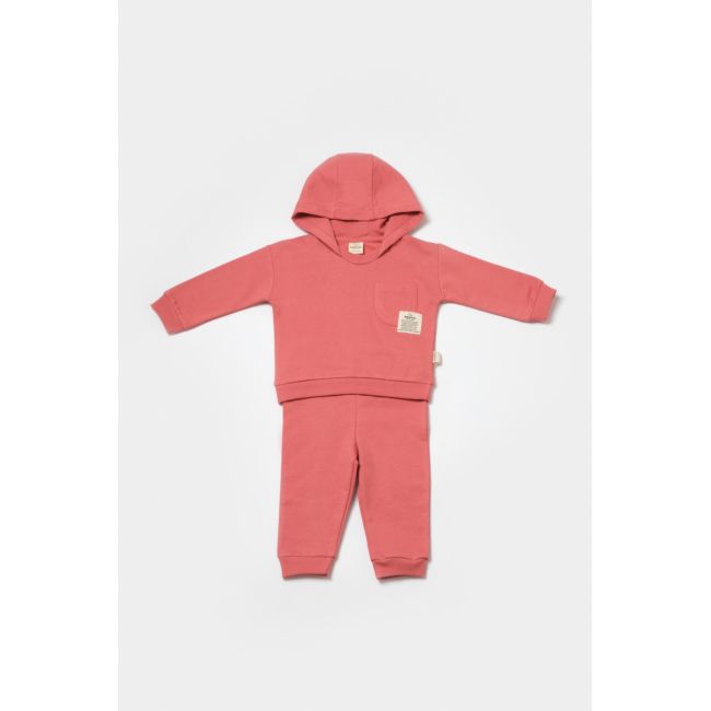 Set hanorac cu gluga si pantaloni, Two thread, 100%bumbac organic - Rose, BabyCosy (Marime: 3-6 Luni) JEMBC-CSY8002-3