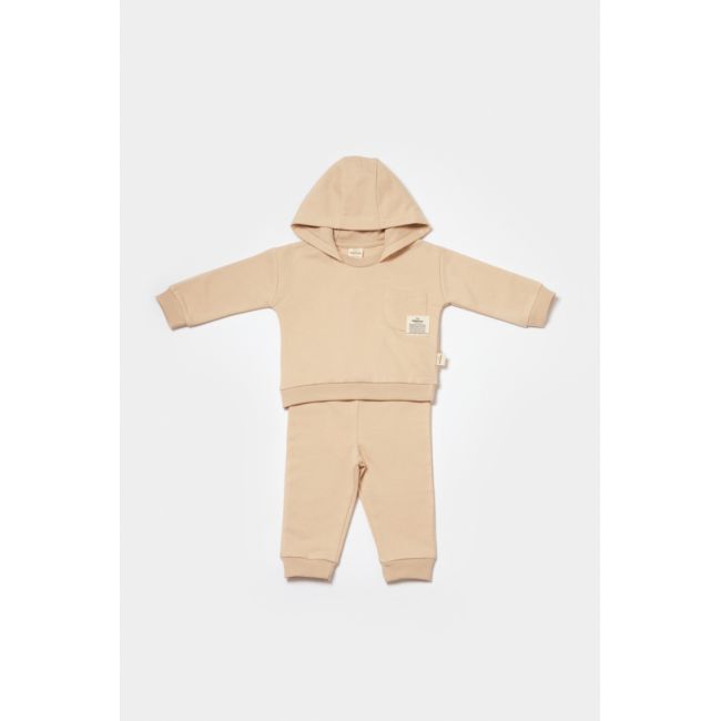 Set hanorac cu gluga si pantaloni, Two thread, 100%bumbac organic - Stone, BabyCosy (Marime: 9-12 luni) JEMBC-CSY8003-9