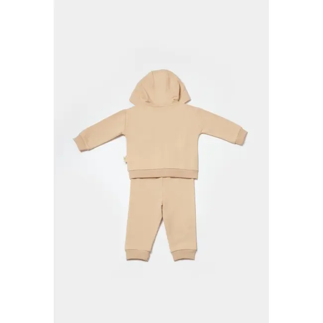 Set hanorac cu gluga si pantaloni, Two thread, 100%bumbac organic - Stone, BabyCosy (Marime: 9-12 luni) JEMBC-CSY8003-9