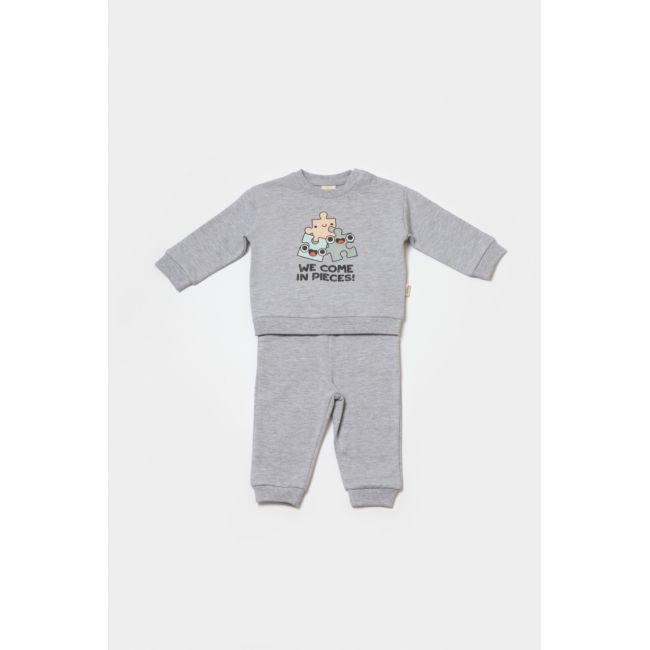 Set hanorac si pantaloni, Two thread, 100%bumbac organic - Gri, BabyCosy (Marime: 6-9 luni) JEMBC-CSY8024-6