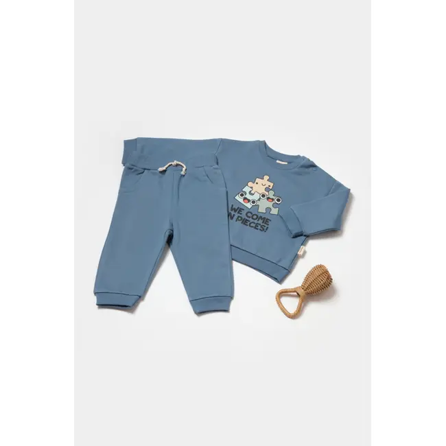 Set hanorac si pantaloni, Two thread, 100%bumbac organic - Indigo, BabyCosy (Marime: 12-18 Luni) JEMBC-CSY8025-12