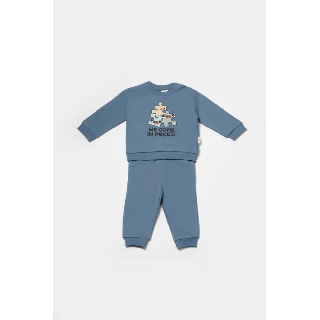 Set hanorac si pantaloni, Two thread, 100%bumbac organic - Indigo, BabyCosy (Marime: 12-18 Luni) JEMBC-CSY8025-12