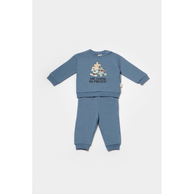 Set hanorac si pantaloni, Two thread, 100%bumbac organic - Indigo, BabyCosy (Marime: 3-6 Luni) JEMBC-CSY8025-3