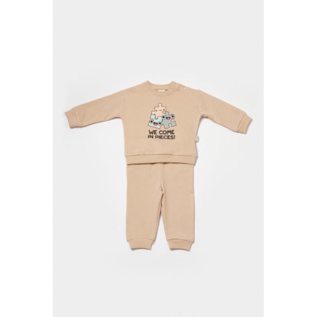 Set hanorac si pantaloni, Two thread, 100%bumbac organic - Stone, BabyCosy (Marime: 9-12 luni) JEMBC-CSY8027-9