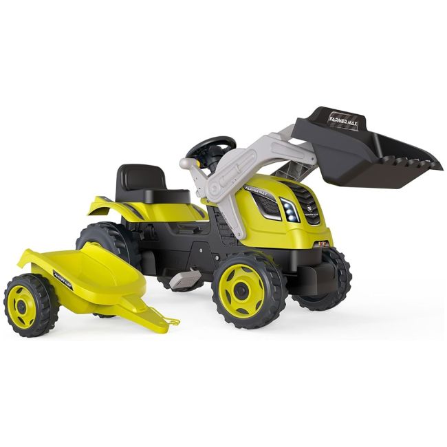 Tractor cu pedale si remorca smoby farmer max verde cu negru hubs7600710132