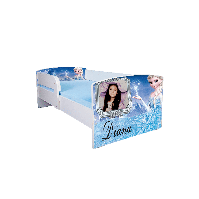 Pat Fete 2-8 Ani La Comanda Cu Nume Si Poza Copil Si Elsa Din Frozen Cu Saltea Inclusa 140x70, Fara Sertar Ptv2783