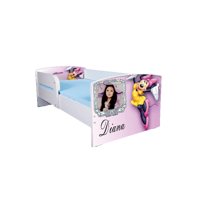 Pat Personalizat Cu Poza Si Nume Fete 2-12 Ani Model Minnie, Saltea SafeNest 160x80 Fara Sertar Ptv2791