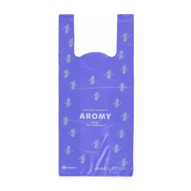 Petite&Mars - Saci parfumati pentru scutece, Aromy, Cu miros de lavanda, Rezistenti, Manere lungi, 100 bucati, Mov BYN306090
