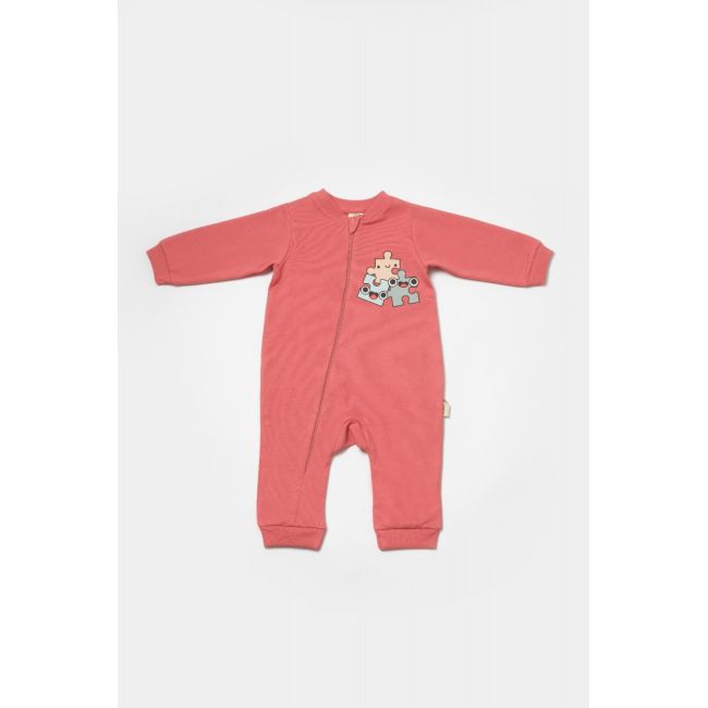Salopeta cu fermoar, Two thread, BabyCosy, 100% bumbac organic, Rose (Marime: 12-18 Luni) JEMBC-CSY8030-12