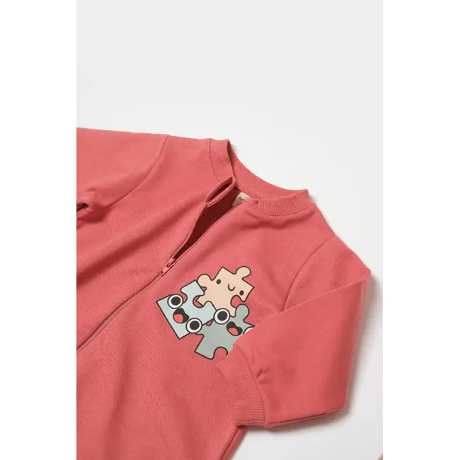 Salopeta cu fermoar, Two thread, BabyCosy, 100% bumbac organic, Rose (Marime: 9-12 luni) JEMBC-CSY8030-9