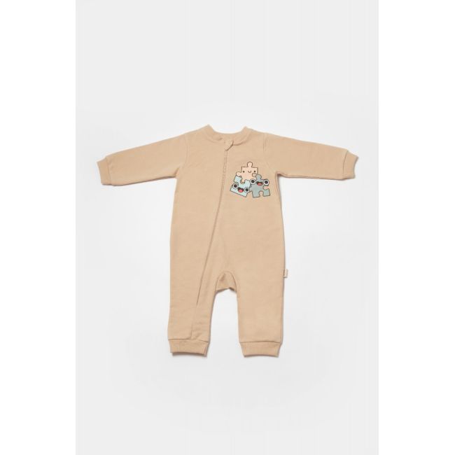Salopeta cu fermoar, Two thread, BabyCosy, 100% bumbac organic, Stone (Marime: 18-24 Luni) JEMBC-CSY8031-18