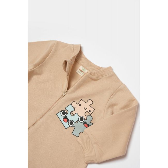 Salopeta cu fermoar, Two thread, BabyCosy, 100% bumbac organic, Stone (Marime: 3-6 Luni) JEMBC-CSY8031-3