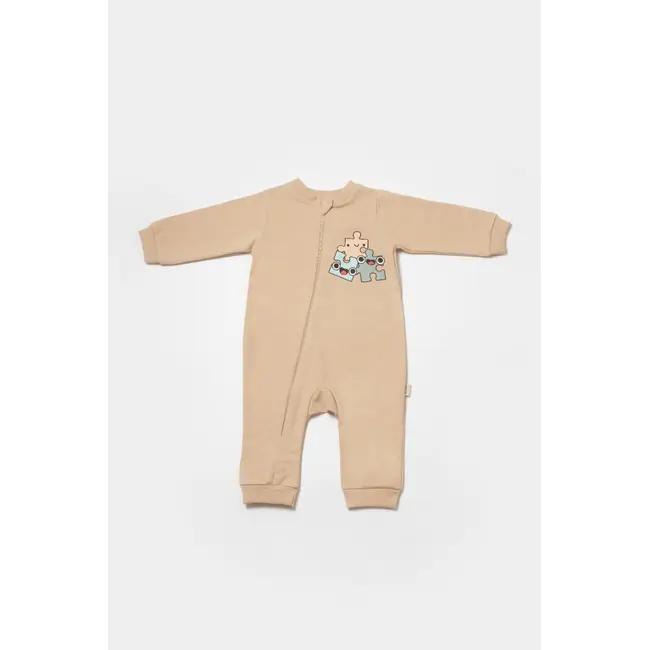 Salopeta cu fermoar, Two thread, BabyCosy, 100% bumbac organic, Stone (Marime: 6-9 luni) JEMBC-CSY8031-6