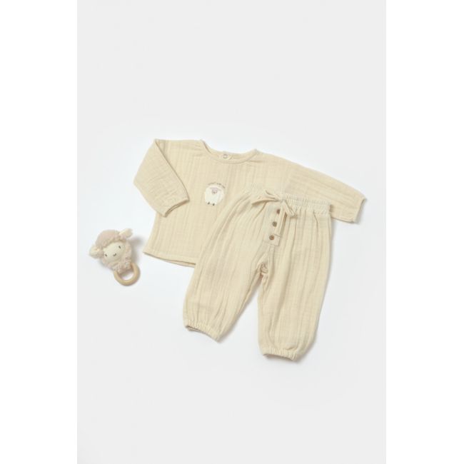 Set bluza si pantaloni, Winter muselin, 100% bumbac - Stone, BabyCosy (Marime: 3-6 Luni) JEMBC-CSYM7015-3