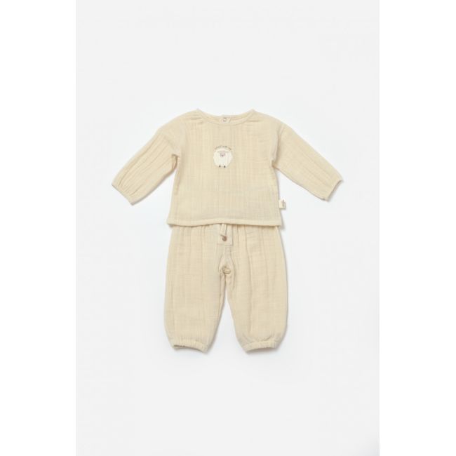 Set bluza si pantaloni, Winter muselin, 100% bumbac - Stone, BabyCosy (Marime: 3-6 Luni) JEMBC-CSYM7015-3