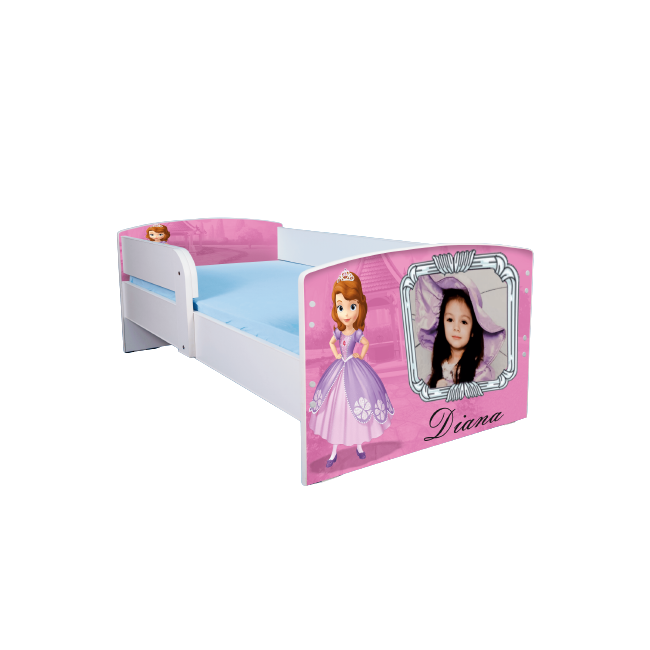 Pat Personalizat Imprimat Cu Printesa Sofia 160x80 Cu Saltea SafeNest, Fara Sertar Ptv2773