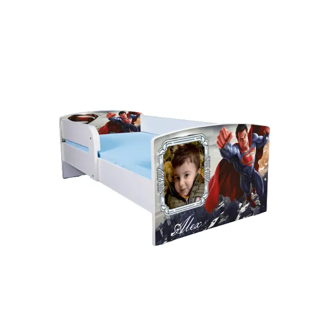 Pat Baieti 2-12 Ani Personalizat Cu Poza/nume Copil Model Superman, Saltea SafeNest 160x80 Cm Si Sertar Ptv2802