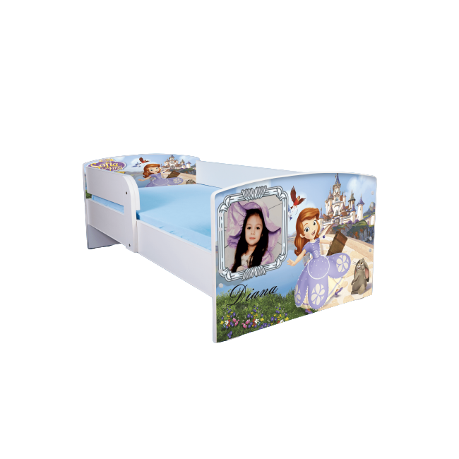 Pat Cu Printesa Sofia 2 Personalizat 160x80 Cu Saltea SafeNest, Fara Sertar Ptv2815