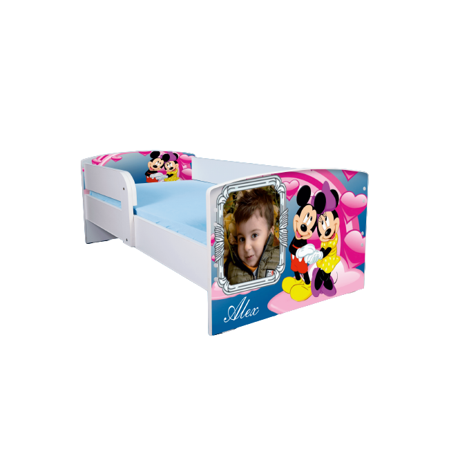 Pat Personalizabil Copii 2-8 Ani Cu Mickey Si Minnie, Saltea 140x70 Si Sertar Ptv2824