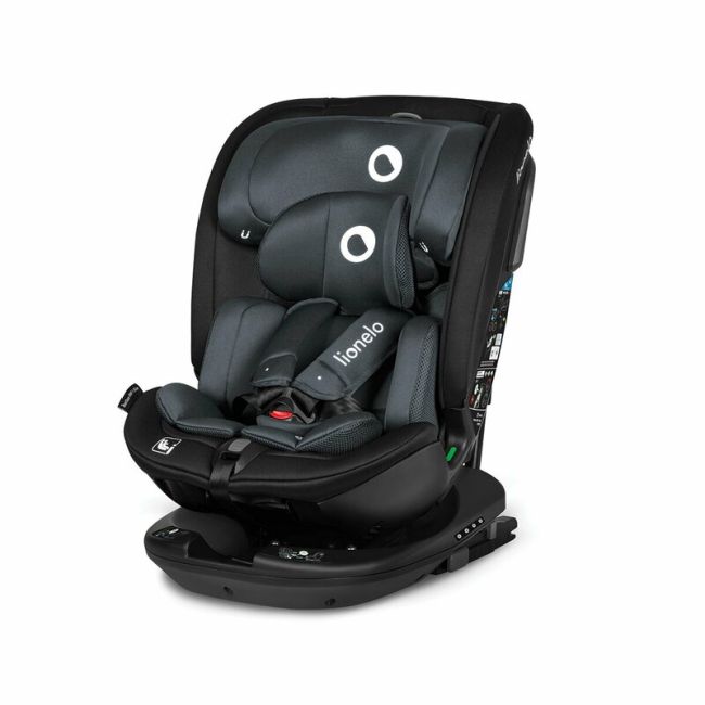 Lionelo - Scaun auto Bastiaan RWF i-Size, Pozitie de somn, Protectie laterala, Rotire 360 grade, 0-36 Kg, Cu Isofix si Centura Top Tether, Conform cu standardul european de securitate ECE R129, Gri BYNLO-BASTIAAN_RWF_ISIZE_GREY_STONE