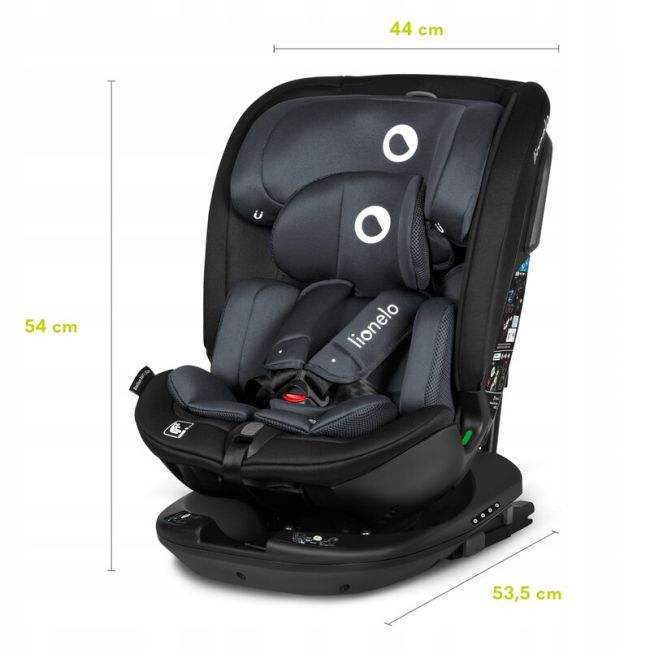 Lionelo - Scaun auto Bastiaan RWF i-Size, Pozitie de somn, Protectie laterala, Rotire 360 grade, 0-36 Kg, Cu Isofix si Centura Top Tether, Conform cu standardul european de securitate ECE R129, Gri BYNLO-BASTIAAN_RWF_ISIZE_GREY_STONE