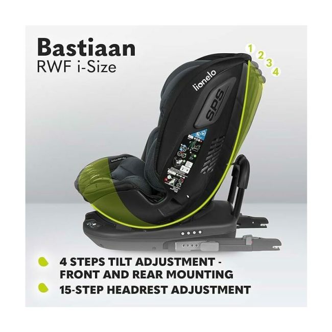 Lionelo - Scaun auto Bastiaan RWF i-Size, Pozitie de somn, Protectie laterala, Rotire 360 grade, 0-36 Kg, Cu Isofix si Centura Top Tether, Conform cu standardul european de securitate ECE R129, Gri BYNLO-BASTIAAN_RWF_ISIZE_GREY_STONE