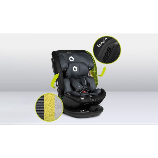 Lionelo - Scaun auto Bastiaan RWF i-Size, Pozitie de somn, Protectie laterala, Rotire 360 grade, 0-36 Kg, Cu Isofix si Centura Top Tether, Conform cu standardul european de securitate ECE R129, Gri BYNLO-BASTIAAN_RWF_ISIZE_GREY_STONE