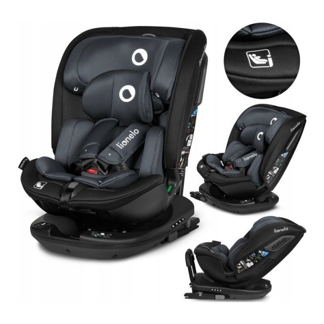 Lionelo - Scaun auto Bastiaan RWF i-Size, Pozitie de somn, Protectie laterala, Rotire 360 grade, 0-36 Kg, Cu Isofix si Centura Top Tether, Conform cu standardul european de securitate ECE R129, Gri BYNLO-BASTIAAN_RWF_ISIZE_GREY_STONE