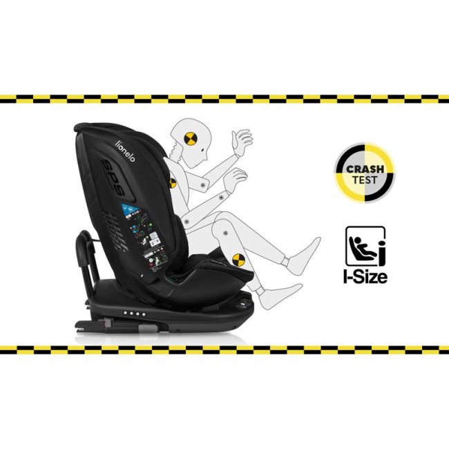 Lionelo - Scaun auto Bastiaan RWF i-Size, Pozitie de somn, Protectie laterala, Rotire 360 grade, 0-36 Kg, Cu Isofix si Centura Top Tether, Conform cu standardul european de securitate ECE R129, Negru BYNLO-BASTIAAN_RWF_ISIZE_BLACK_CARBON
