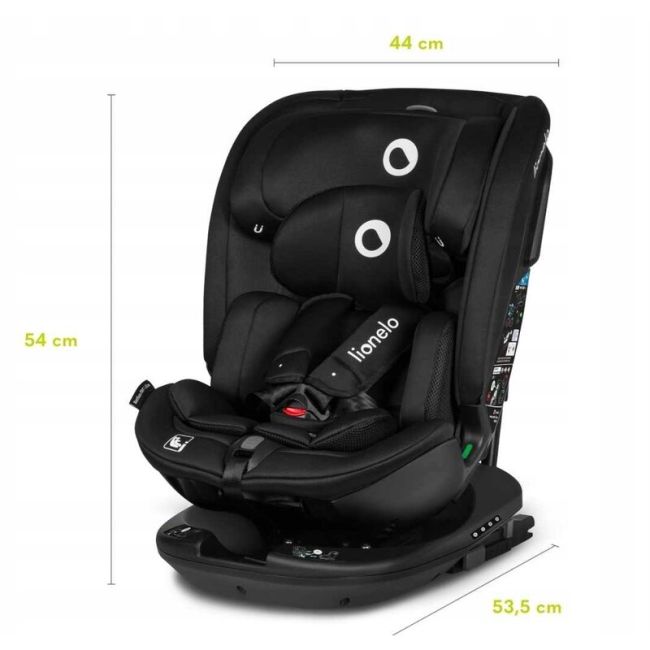 Lionelo - Scaun auto Bastiaan RWF i-Size, Pozitie de somn, Protectie laterala, Rotire 360 grade, 0-36 Kg, Cu Isofix si Centura Top Tether, Conform cu standardul european de securitate ECE R129, Negru BYNLO-BASTIAAN_RWF_ISIZE_BLACK_CARBON