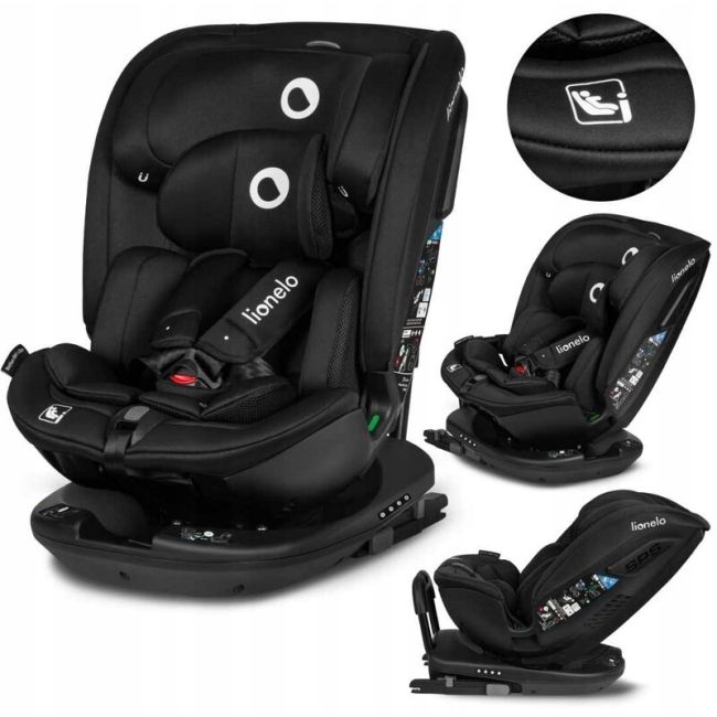 Lionelo - Scaun auto Bastiaan RWF i-Size, Pozitie de somn, Protectie laterala, Rotire 360 grade, 0-36 Kg, Cu Isofix si Centura Top Tether, Conform cu standardul european de securitate ECE R129, Negru BYNLO-BASTIAAN_RWF_ISIZE_BLACK_CARBON