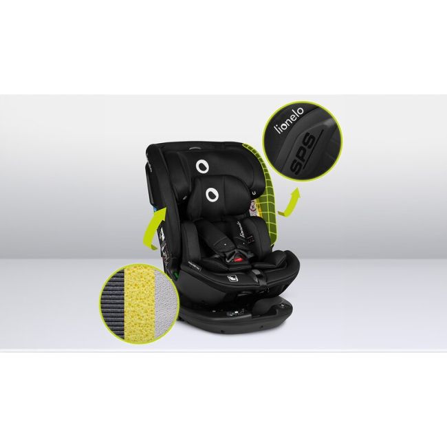 Lionelo - Scaun auto Bastiaan RWF i-Size, Pozitie de somn, Protectie laterala, Rotire 360 grade, 0-36 Kg, Cu Isofix si Centura Top Tether, Conform cu standardul european de securitate ECE R129, Negru BYNLO-BASTIAAN_RWF_ISIZE_BLACK_CARBON