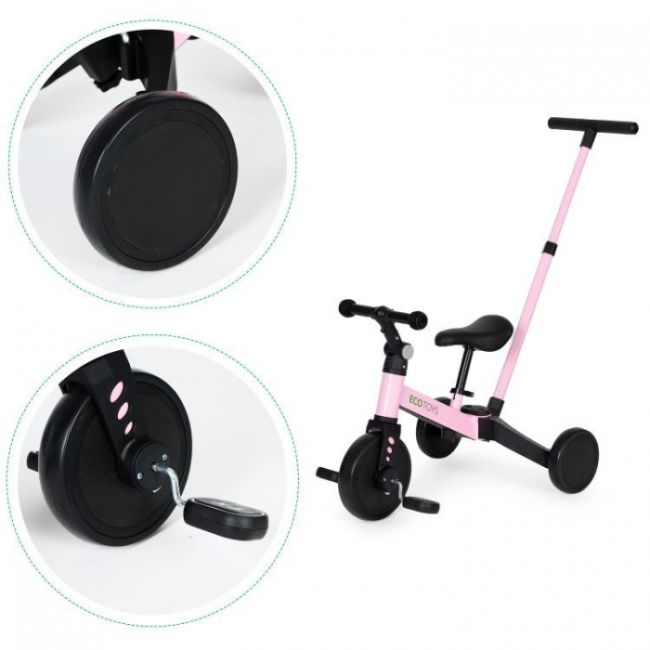 Tricicleta cu pedale si maner 2 in 1 ecotoys ym-bt-6 - roz edeediym-bt-6pbpink