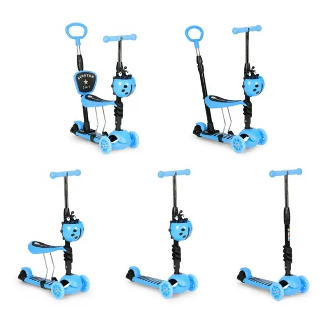 Trotineta 5 in 1 cu sezut si 3 roti cu led ecotoys ym-sw-6 - albastru edeediym-sw-6blue