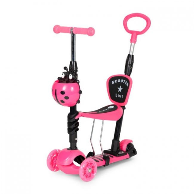 Trotineta 5 in 1 cu sezut si 3 roti cu led ecotoys ym-sw-6 - roz edeediym-sw-6pink