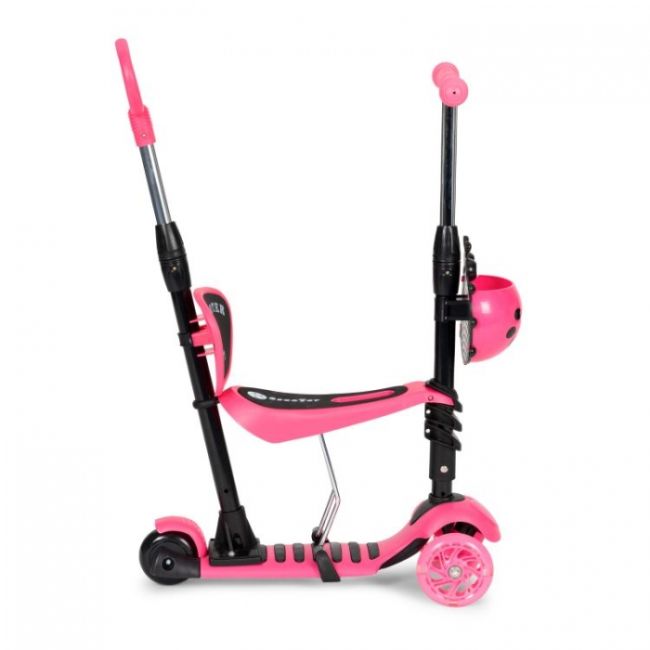 Trotineta 5 in 1 cu sezut si 3 roti cu led ecotoys ym-sw-6 - roz edeediym-sw-6pink