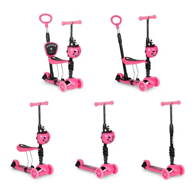 Trotineta 5 in 1 cu sezut si 3 roti cu led ecotoys ym-sw-6 - roz edeediym-sw-6pink