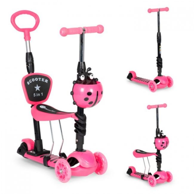 Trotineta 5 in 1 cu sezut si 3 roti cu led ecotoys ym-sw-6 - roz edeediym-sw-6pink